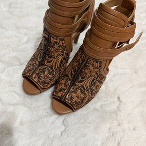 Michael Kors Tan Floral Cutout Heels